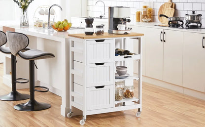 Kitchen Island Cart on Wheels with Bamboo Countertop