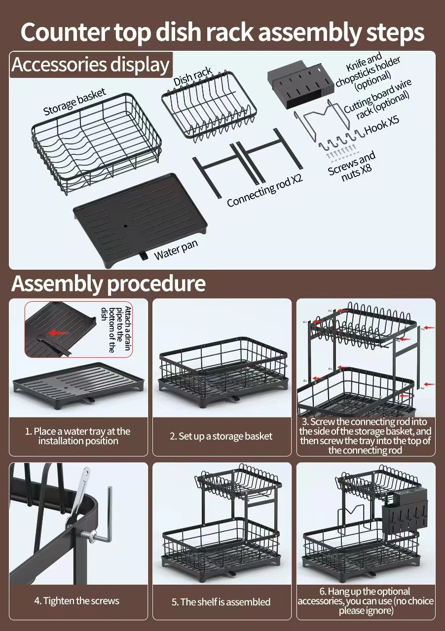 1 Or 2-Tier Kitchen Dish Drying Rack