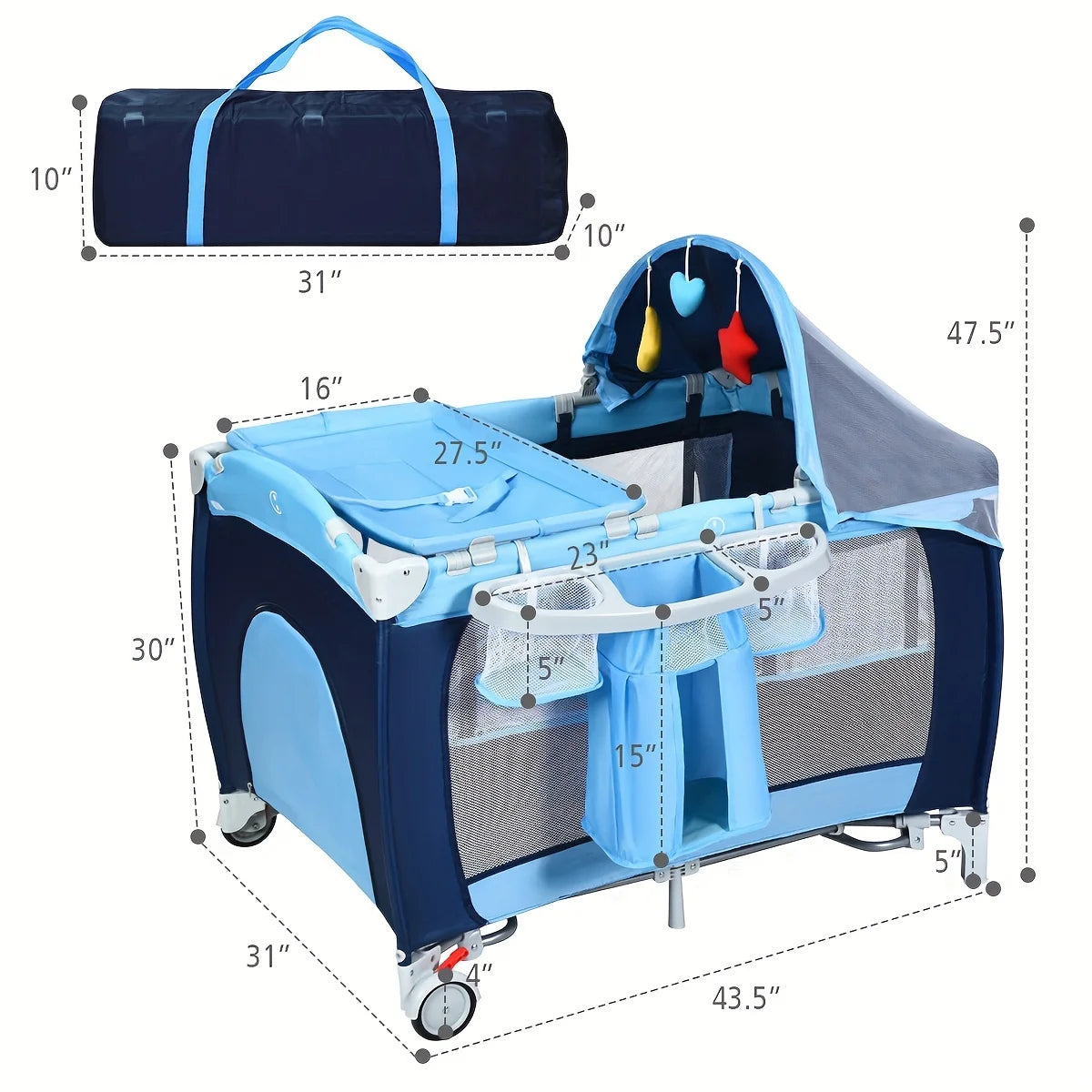 Multifunctional and Portable Crib with Washing Table