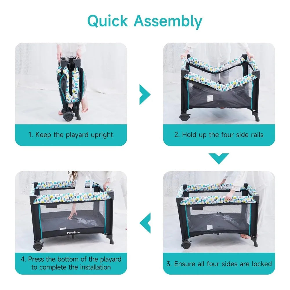 Portable Baby Playpen with Detachable Bassinet and Changing Table