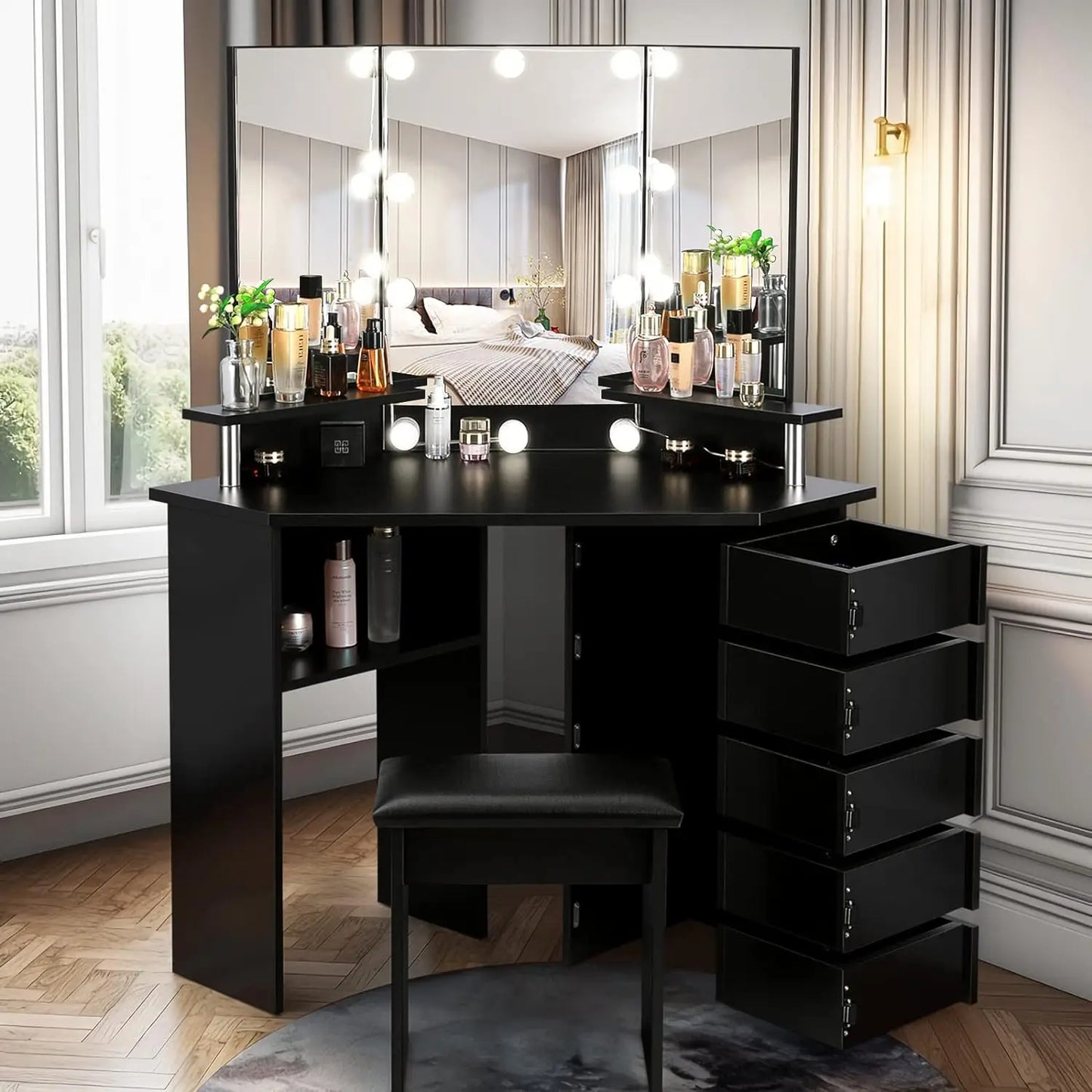 Vanity with Lights and Rotating Drawers