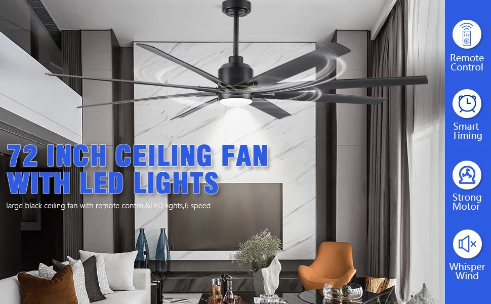 72 Inch Ceiling Fan with Light and Remote Control