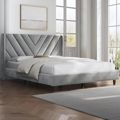 Upholstered Platform Bed with Wing Side