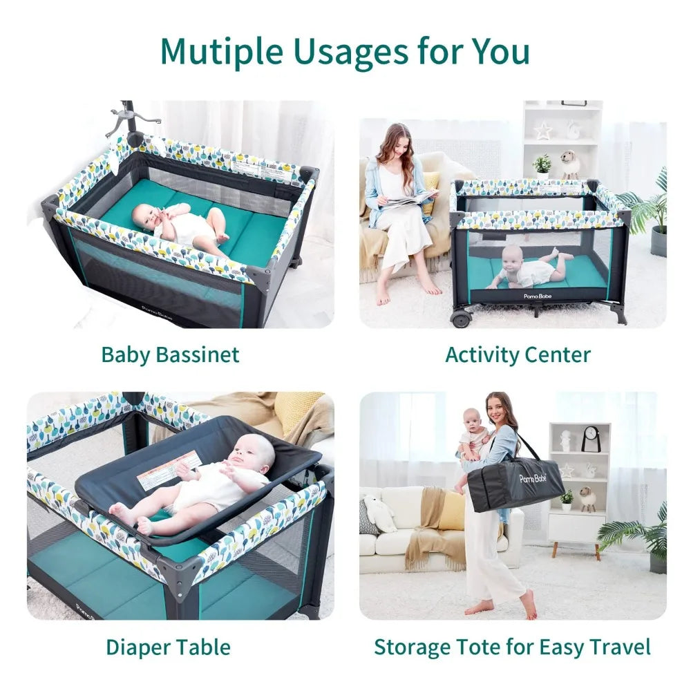 Portable Baby Playpen with Detachable Bassinet and Changing Table