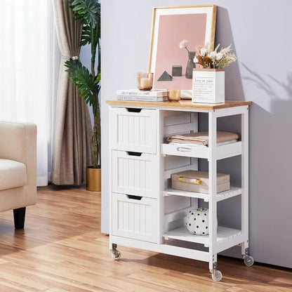 Kitchen Island Cart on Wheels with Bamboo Countertop