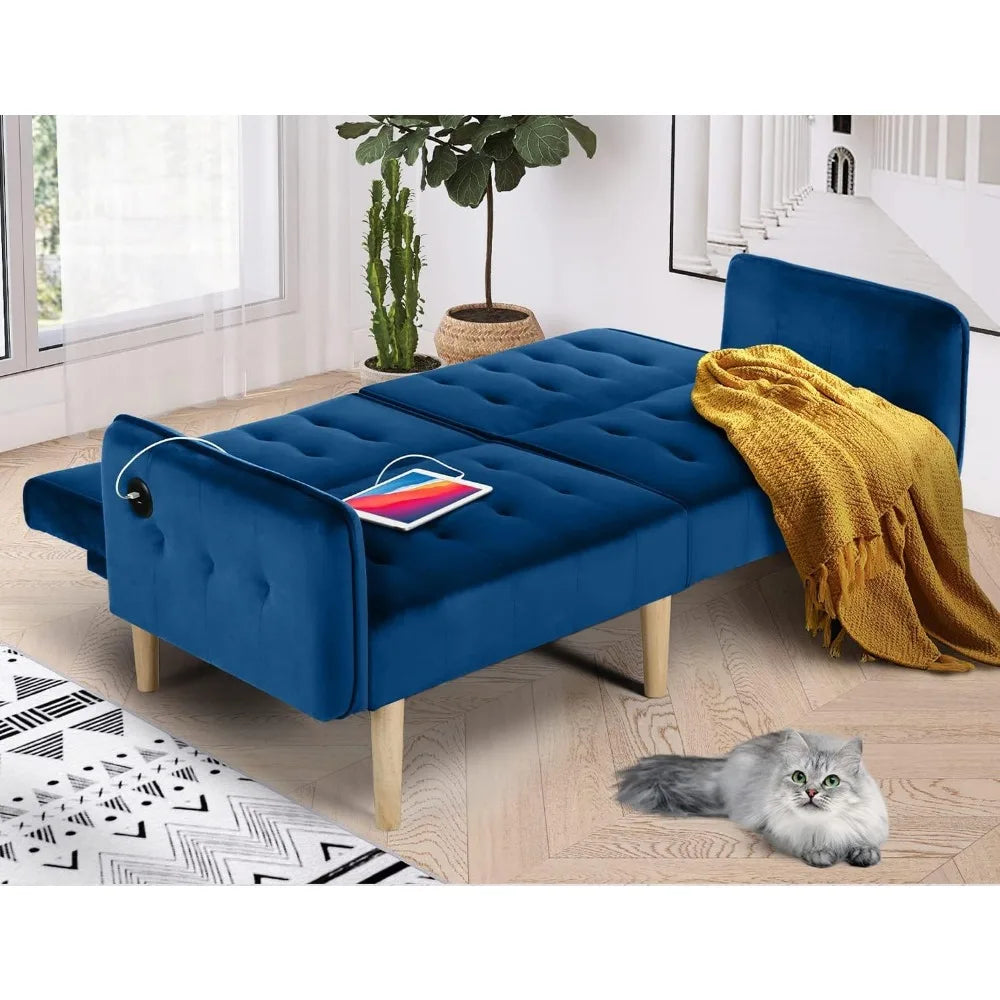 65“ Convertible Futon Sofa Bed w/ 2 USB