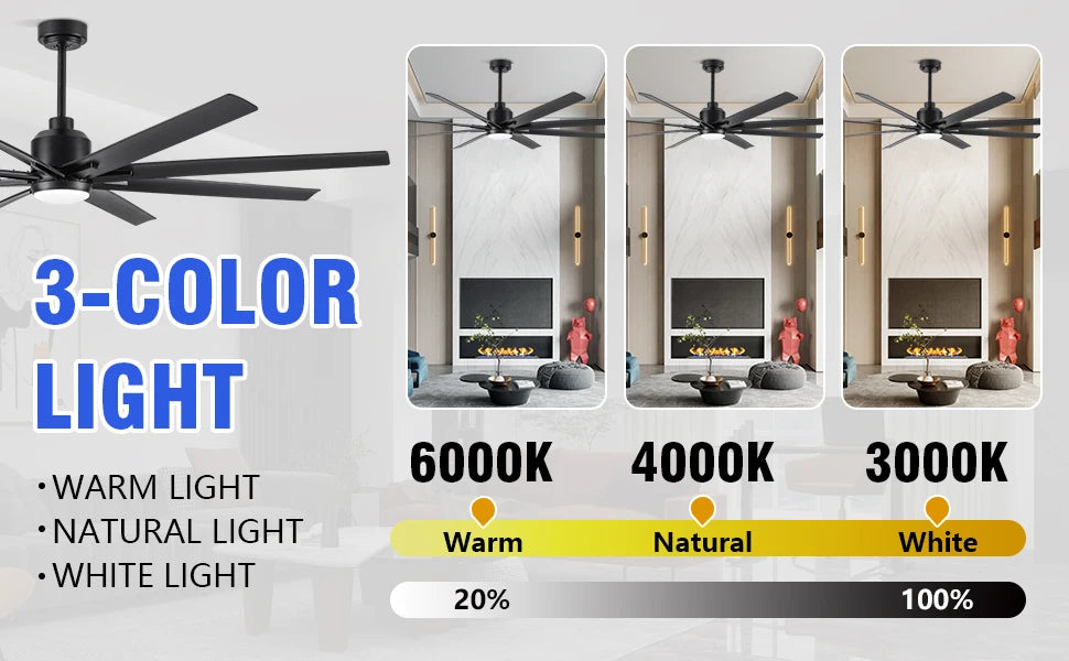 72 Inch Ceiling Fan with Light and Remote Control