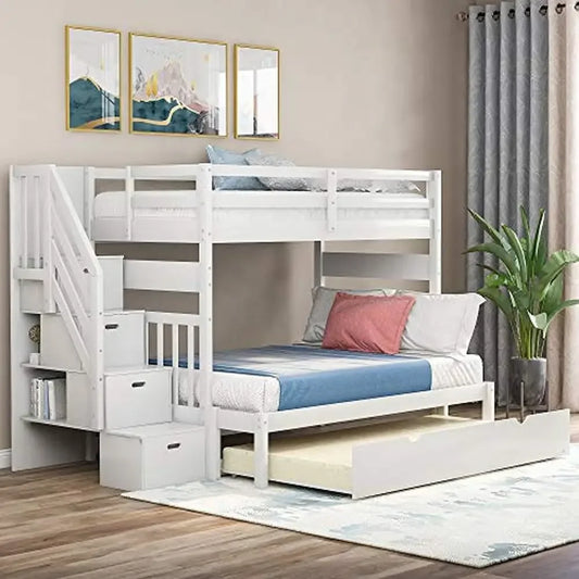 Twin/Full Bunk Bed with Trundle Drawers and Staircase