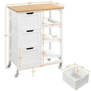 Kitchen Island Cart on Wheels with Bamboo Countertop