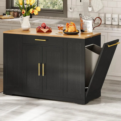 Rolling Kitchen Island with Trash Can