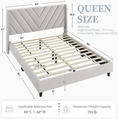 Upholstered Platform Bed with Wing Side