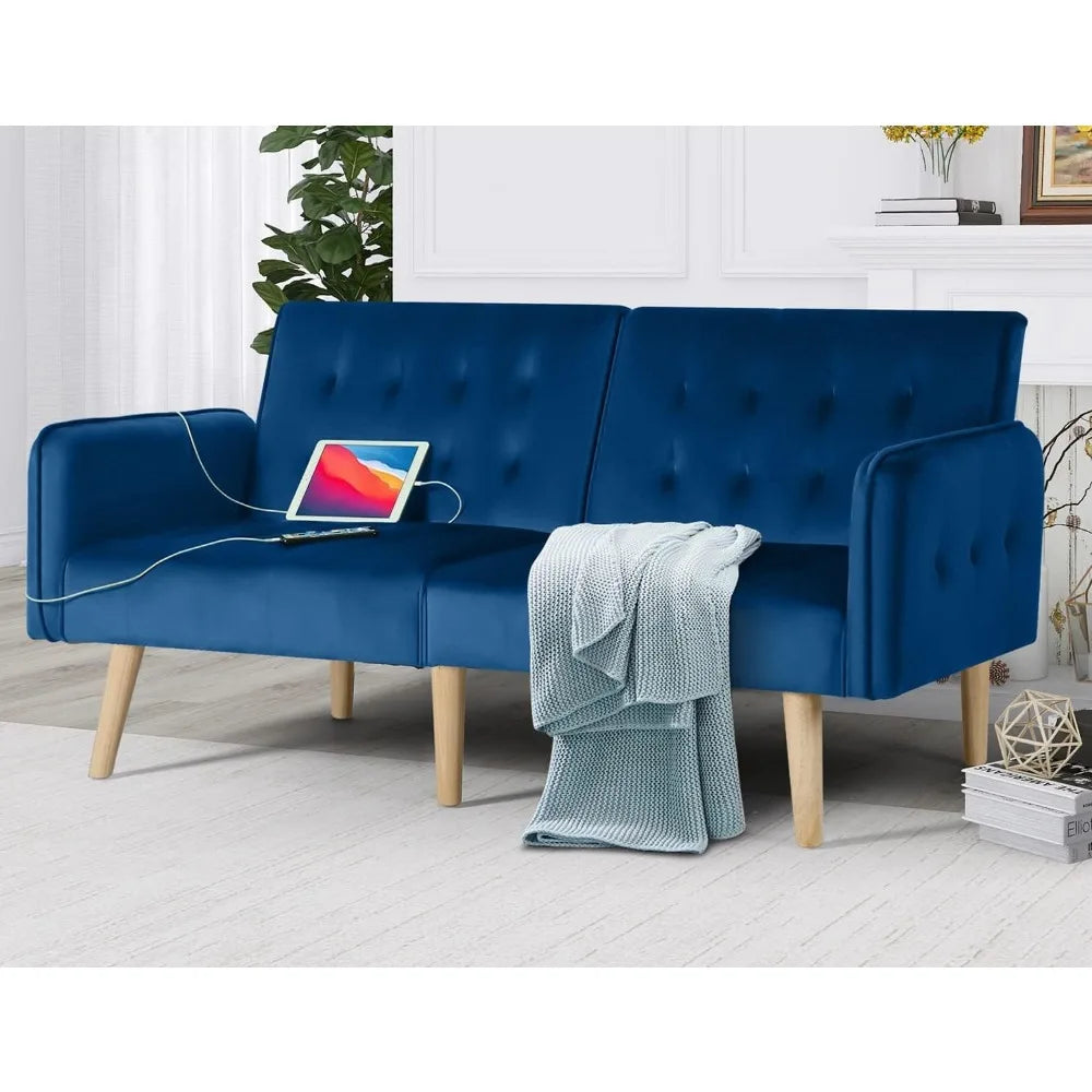 65“ Convertible Futon Sofa Bed w/ 2 USB