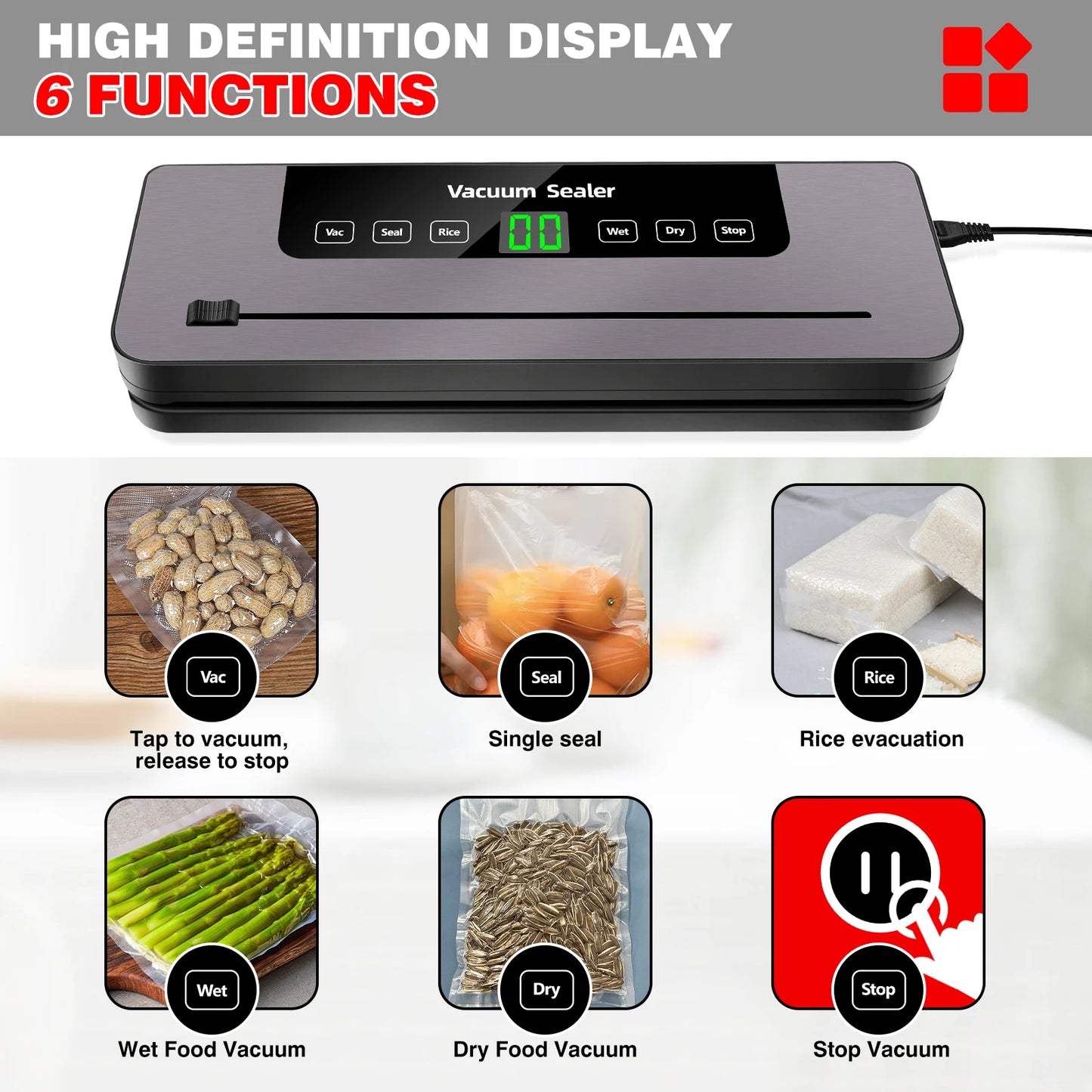 5-in-1 Multi-Functional Vacuum Sealer with 10 Sealer bags