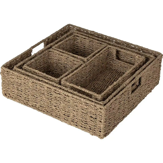 5PCS Natural Sea Grass Stackable Bin Seagrass Storage Baskets for Shelves