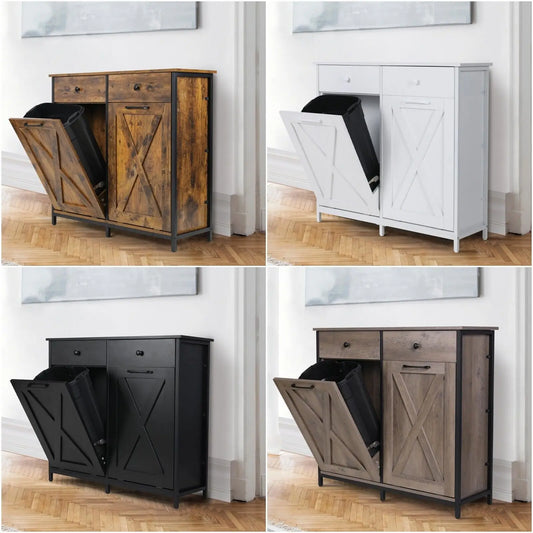 10 Gallon Double Tilt Out Trash Can Cabinet with Countertop and Drawer