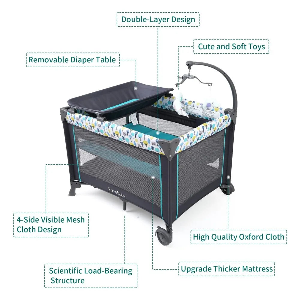 Portable Baby Playpen with Detachable Bassinet and Changing Table