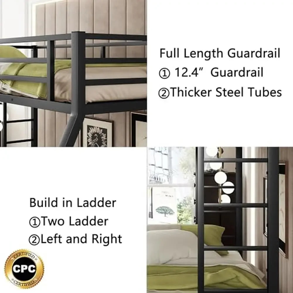 Metal Twin XL Over Queen Bunk Bed with 2 Ladder & Full Length Guardrail Heavy Duty & Noise-Reducing Children's Product Certified