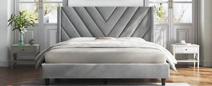 Upholstered Platform Bed with Wing Side