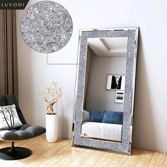 Large Silver Sparkly Diamond Frameless Mirror