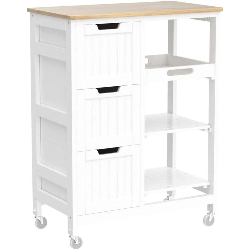 Kitchen Island Cart on Wheels with Bamboo Countertop