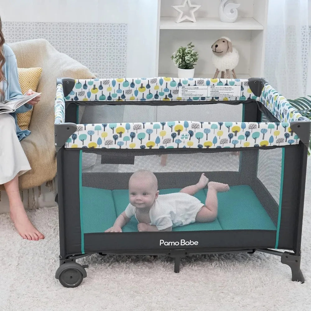 Portable Baby Playpen with Detachable Bassinet and Changing Table