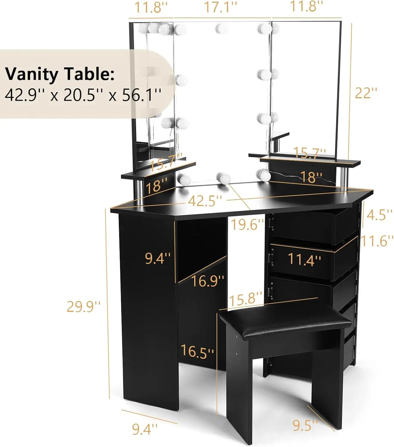 Vanity with Lights and Rotating Drawers