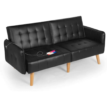 65“ Convertible Futon Sofa Bed w/ 2 USB