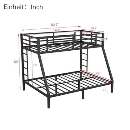 Metal Twin XL Over Queen Bunk Bed with 2 Ladder & Full Length Guardrail Heavy Duty & Noise-Reducing Children's Product Certified