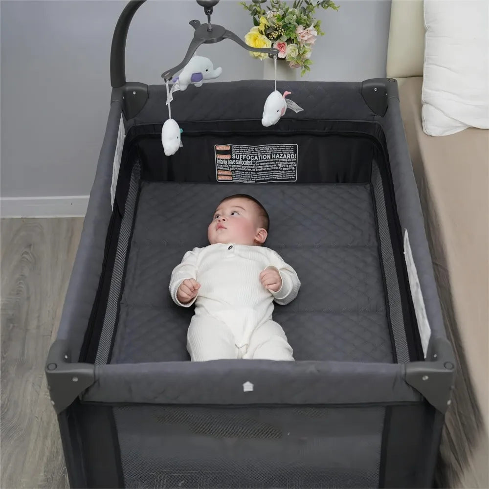 Portable Baby Playpen with Detachable Bassinet and Changing Table