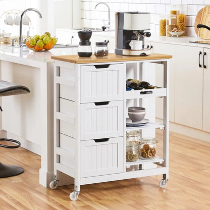 Kitchen Island Cart on Wheels with Bamboo Countertop