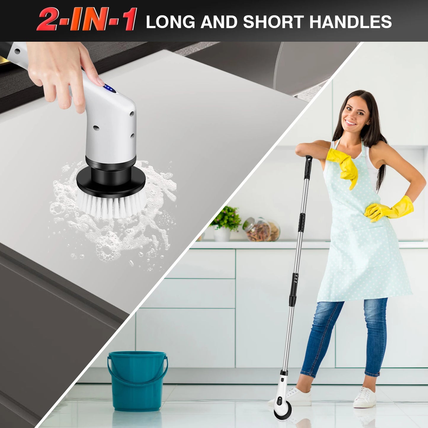 Cordless Electric Cleaning Brush with 9 Brush Heads & Extension